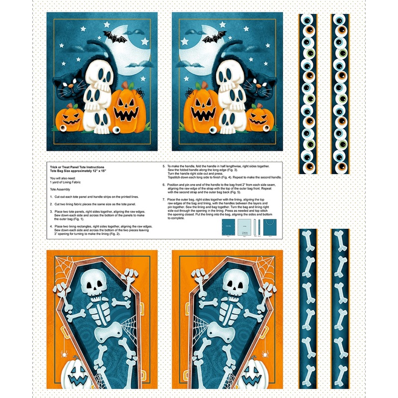 Welcome Foolish Mortals - Glow: 36 TREAT BAG Panel Fabric Q-1456PG-37  (1 yd.)