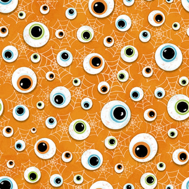 Welcome Foolish Mortals - Glow: EYEBALLS AND WEBS Fabric Q-1455G-33 (1/2 yd.)