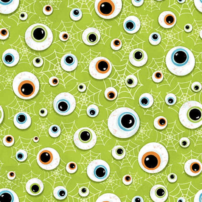 Welcome Foolish Mortals - Glow: EYEBALLS AND WEBS Fabric Q-1455G-66  (1/2 yd.)