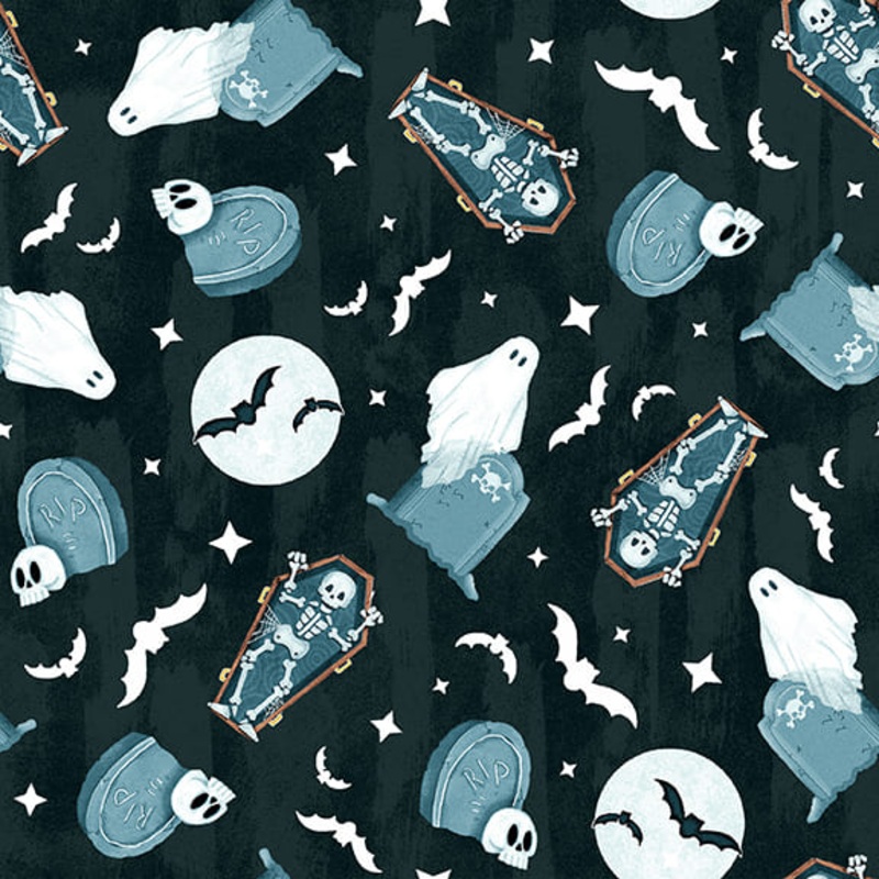 Welcome Foolish Mortals - Glow: GRAVEYARD ALLOVER Fabric Q-1453G-77 (1/2 yd.)