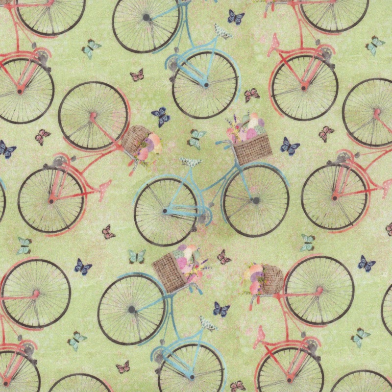 Bunny Kisses & Easter Wishes: BLOOMING BICYCLES Fabric 22247 GREEN (1/2 yd.)