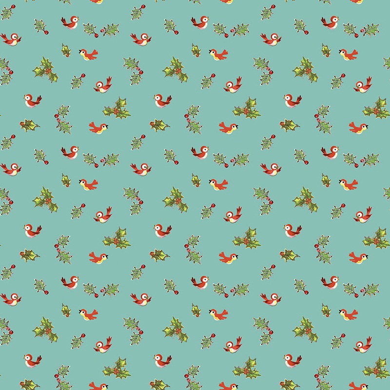 Jingle Bells: COTTAGE HOLLY BIRDS Fabric C14835-COTTAGE (1/2 yd.)