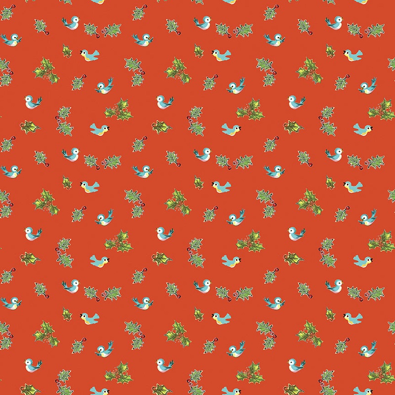 Jingle Bells: HOLLY BIRDS RED Fabric C14835-RED (1/2 yd.)