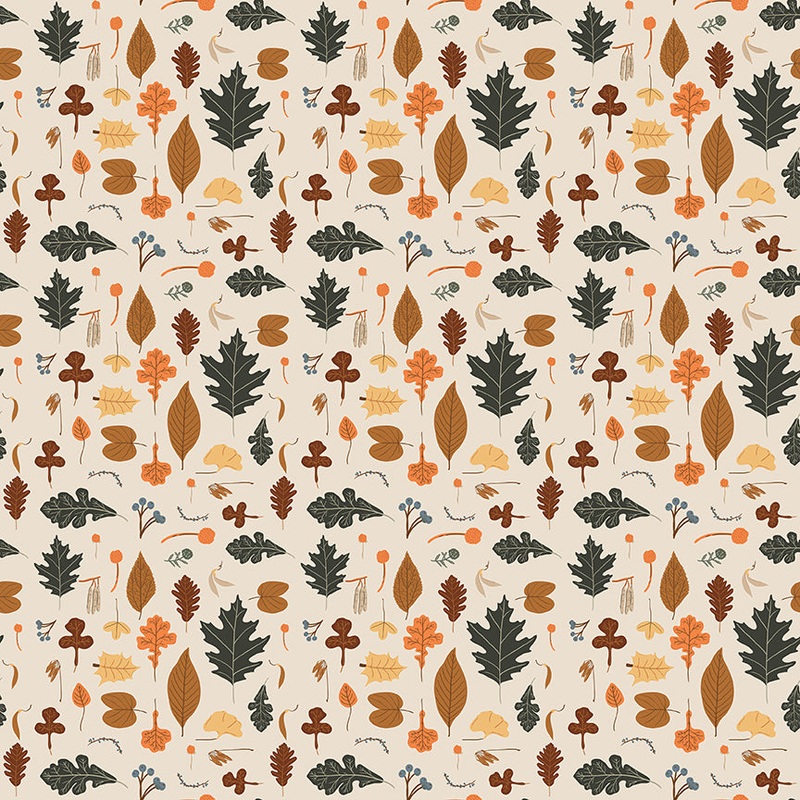 Pumpkin Spice LEAVES IVORY: C14991-IVORY  (1/2 yd.)