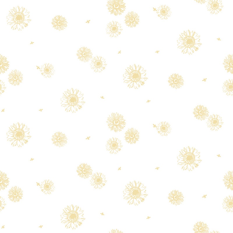 Honey Bees and Flowers Please: TONAL SUNFLOWERS - WHITE Fabric (1/2 Yd.)