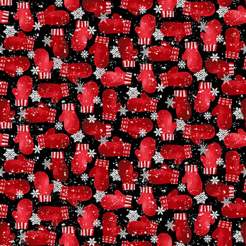 Snow Crew: BLACK/RED MITTENS 1287-98 Fabric (1/2 yd)