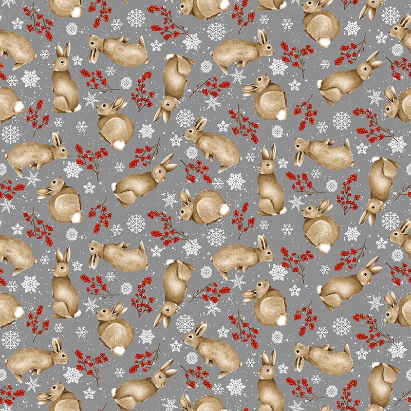 Snow Crew: GRAY TOSSED BUNNIES 1293-90 Fabric (1/2 yd)