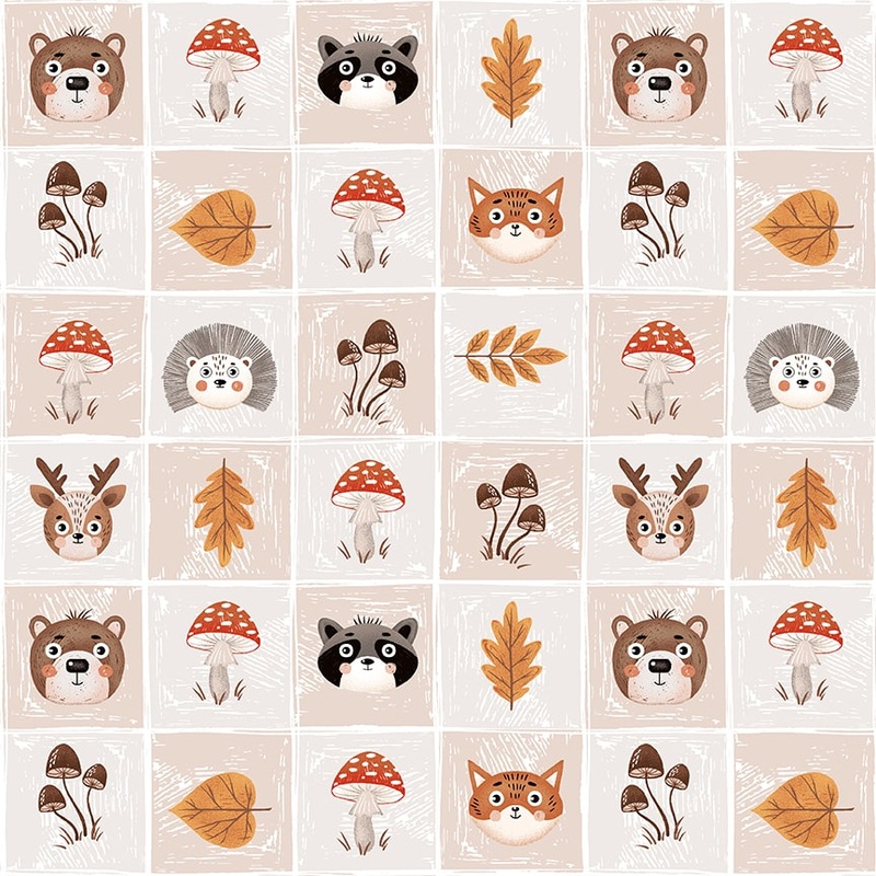 Cheerful Cheeks ECRU BLOCKS Digitally Printed Fabric (1/2 yd.)