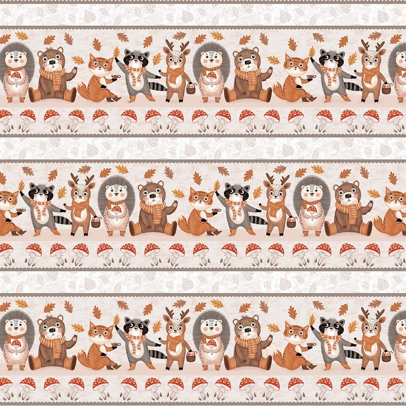 Cheerful Cheeks LIGHT TAUPE BORDER Digitally Printed Fabric (1/2 yd.)