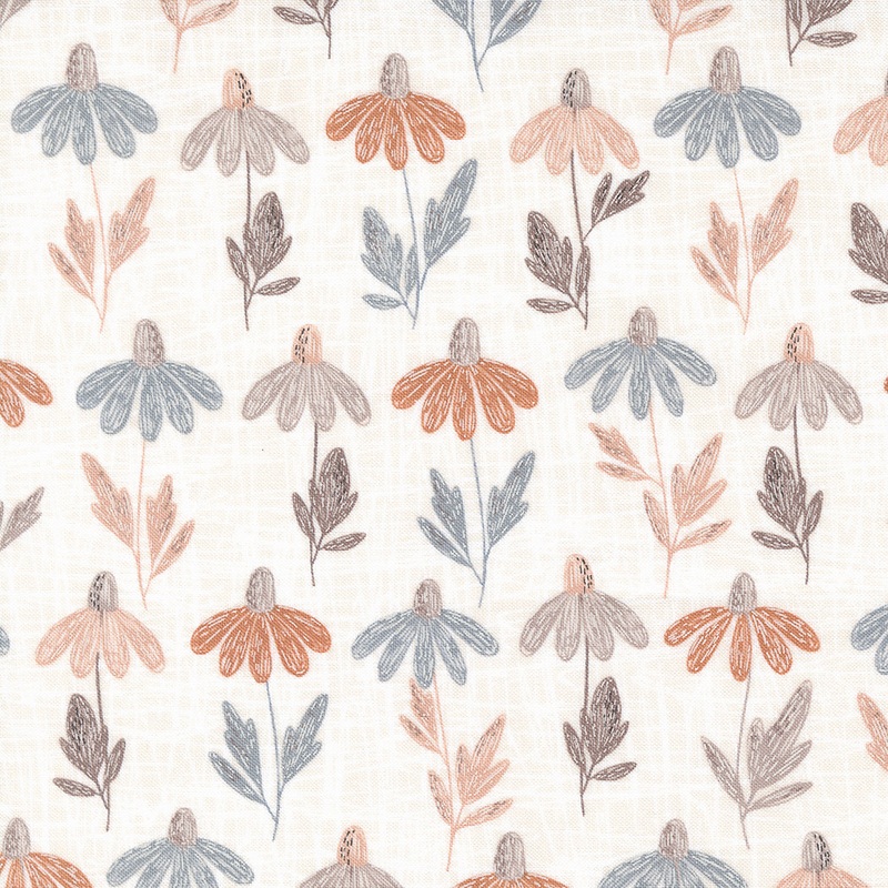 Chirp: DAISY FIELD CLOUD Fabric by Elena Amo (Sold by 1/2 Yd.)