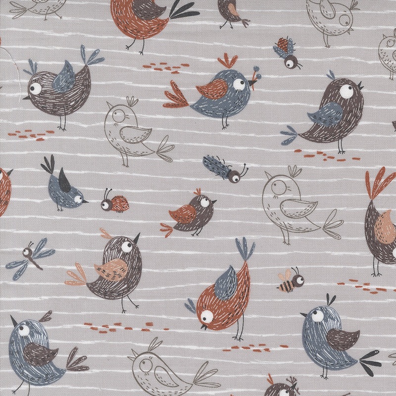 Chirp: FRIENDS DOVE Fabric by Elena Amo (Sold by 1/2 Yd.)