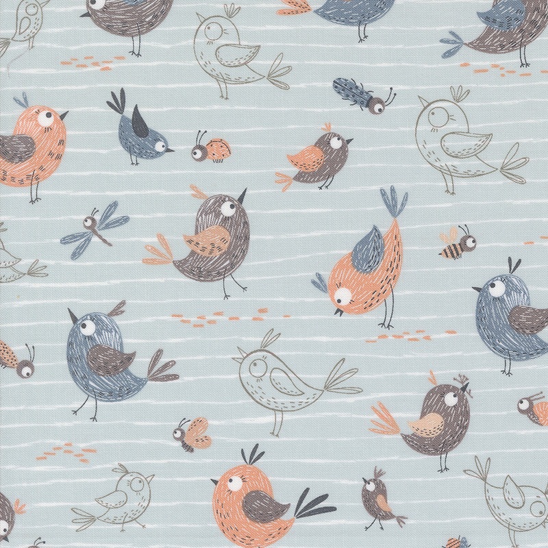 Chirp: FRIENDS SKY Fabric by Elena Amo (Sold by 1/2 Yd.)