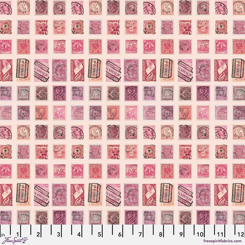 Eclectic Elements Palette: PINK STAMPS Fabric (1/2 yd.)