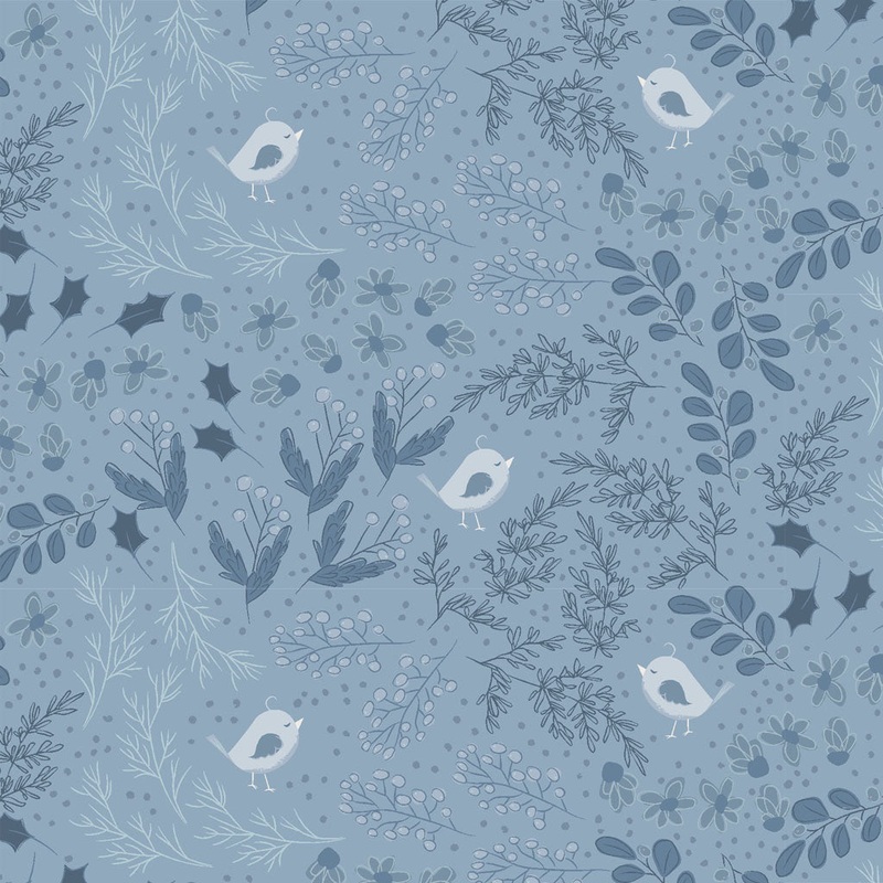 Winter Gardens: BIRDS-DENIM Fabric by Meags & Me (1/2 yd.)