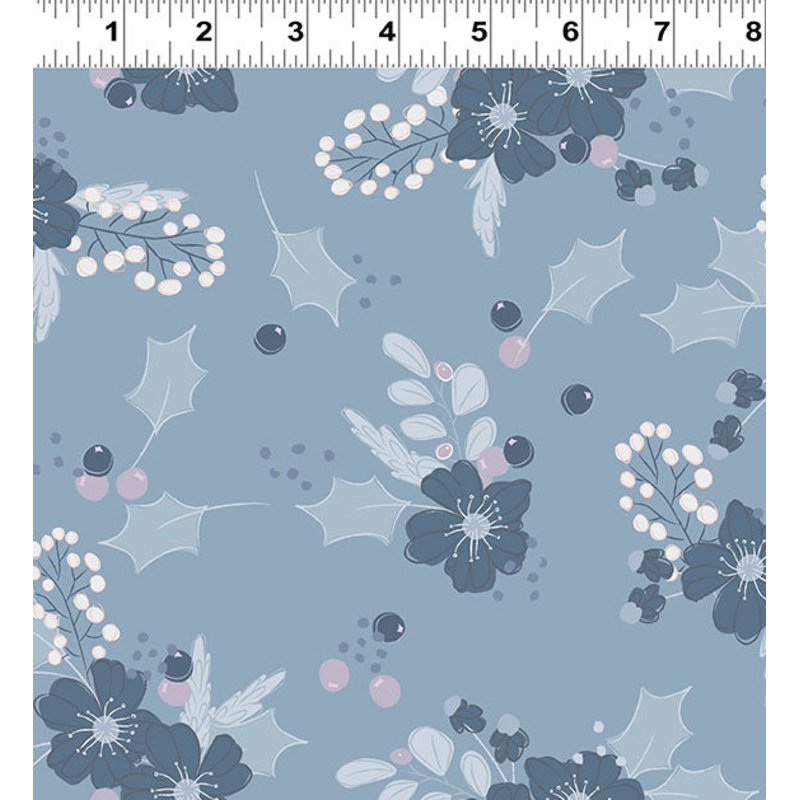 Winter Gardens: MAIN FLORAL-Denim Fabric by Meags & Me (1/2 yd.)