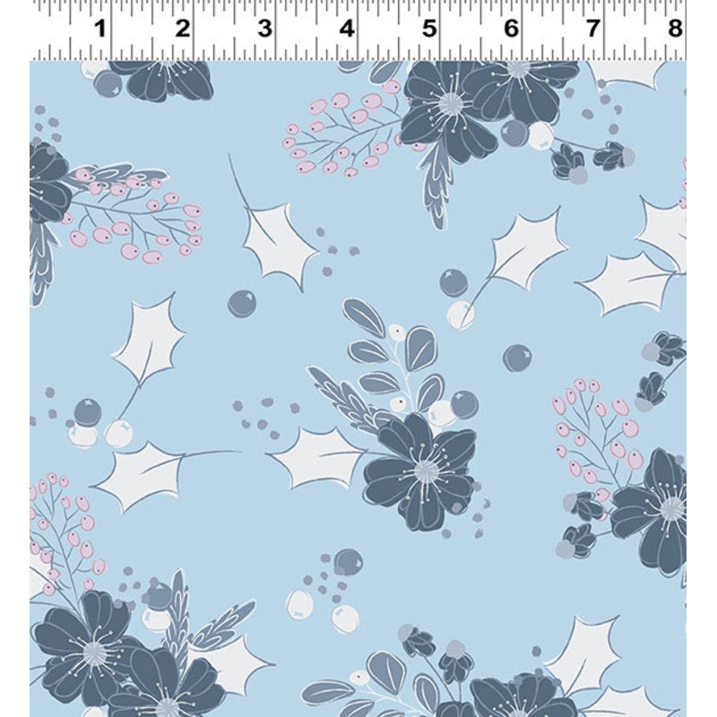 Winter Gardens: MAIN FLORAL-Light Denim Fabric by Meags & Me (1/2 yd.)