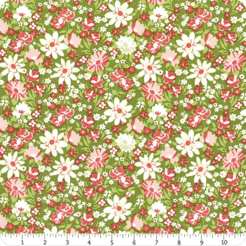 Sentiments GREEN PACKED FLORAL Fabric by Kaye England (1/2 yd.)