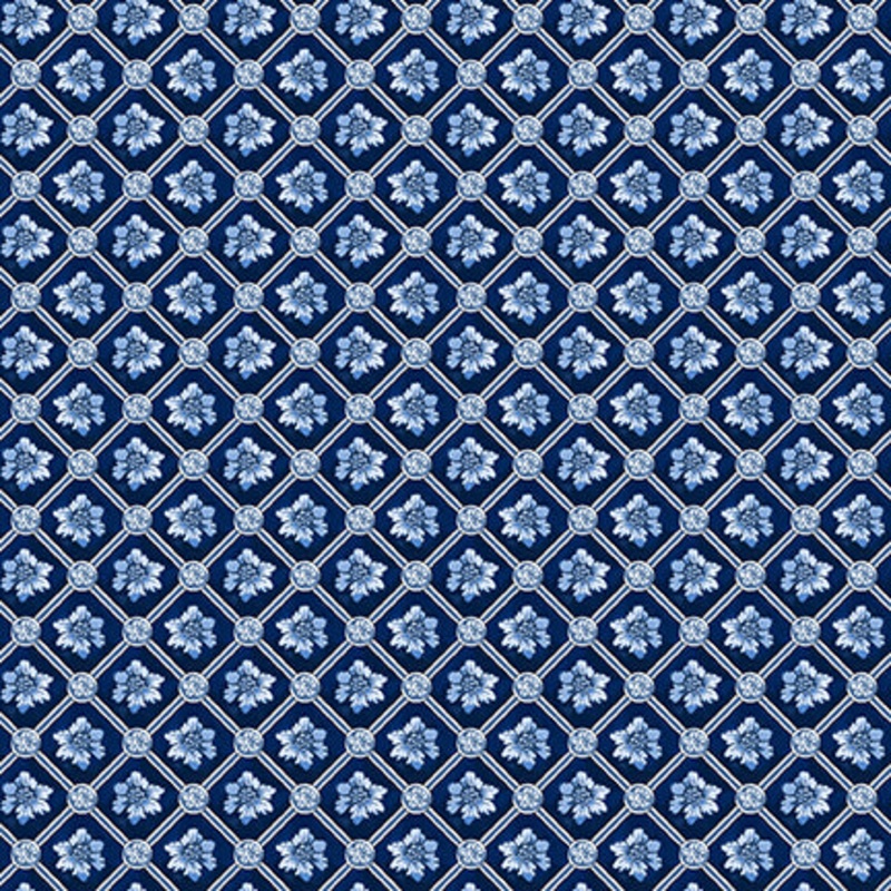 English Blue & White: NAVY GEOMETRIC Fabric (1/2 yd)