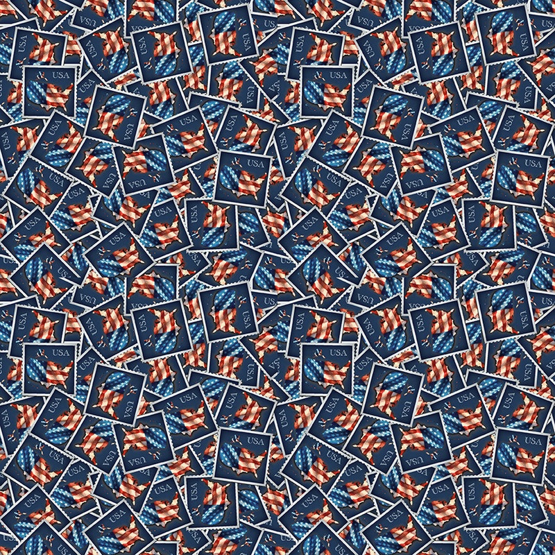 Letters From Home: STAMPED NAVY Fabric by Vicki Gifford (1/2 yd)