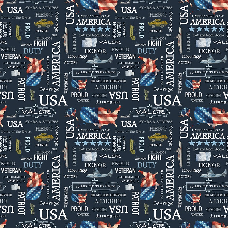 Letters From Home: TEXT NAVY Fabric by Vicki Gifford (1/2 yd)