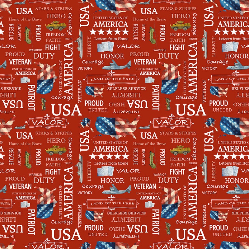 Letters From Home: TEXT RED Fabric by Vicki Gifford (1/2 yd)