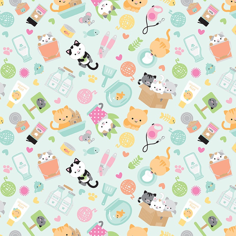 Pretty Kitty: MAIN BLUE Fabric by Doodle Bug Designs (1/2 yd)