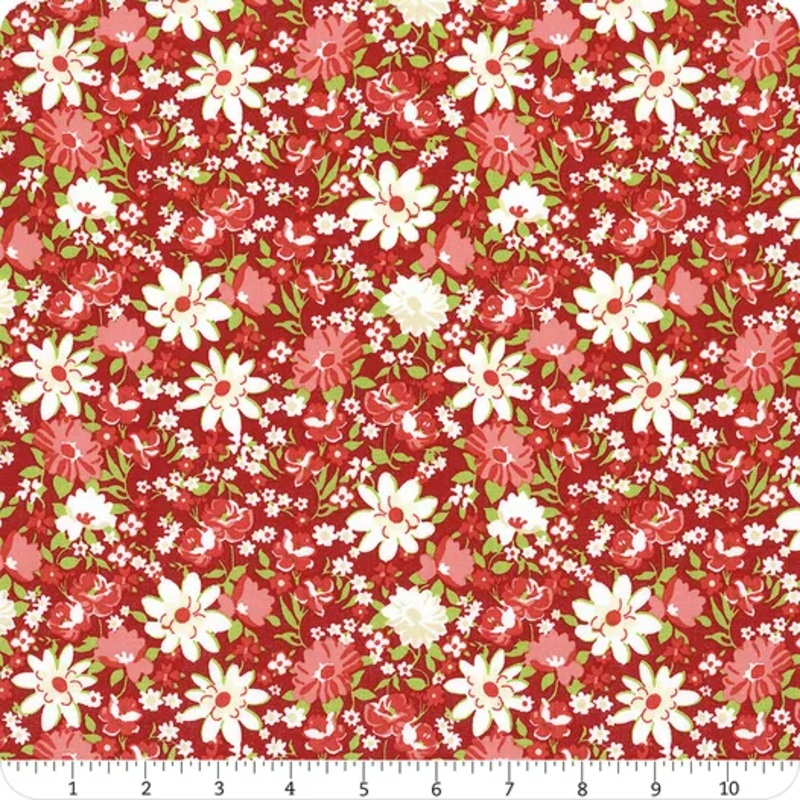 Sentiments RED PACKED FLORAL Fabric by Kaye England (1/2 yd.)