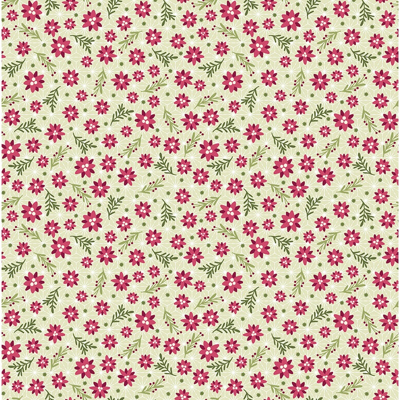 Snow Fall: CHRISTMAS ROSES HOLLY Fabric by Shelly Cavanna (1/2 yd)