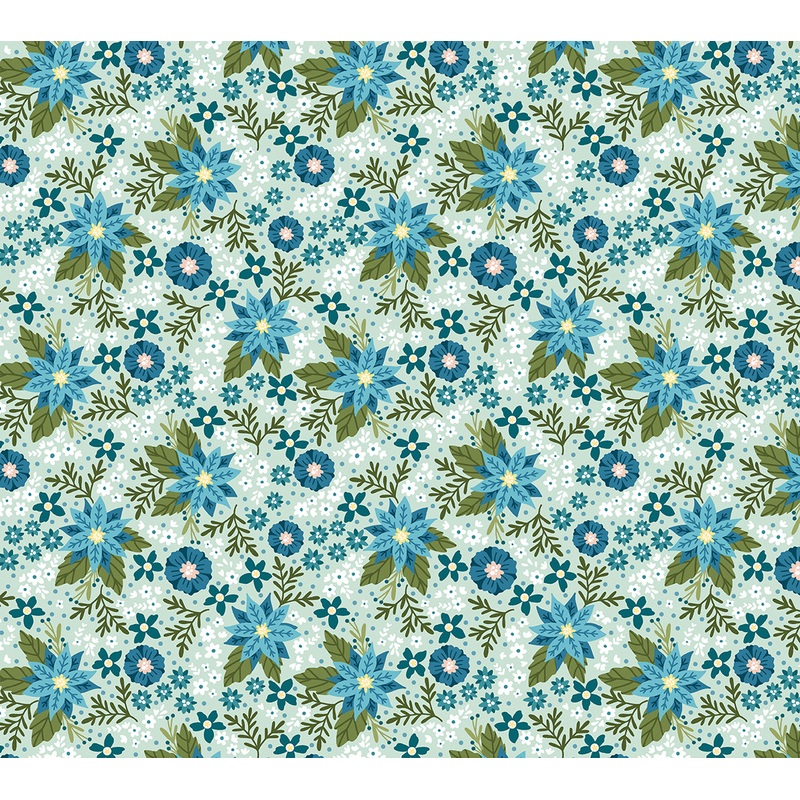 Snow Fall: FROST FLOWER AQUA Fabric by Shelly Cavanna (1/2 yd)