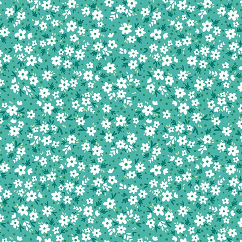 Snow Fall: PAPERWHITE AQUA Fabric by Shelly Cavanna (1/2 yd)