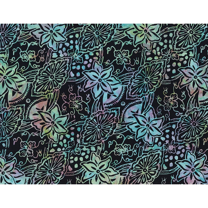 Moonshadow Batik: MEDALLIONS and FLORALS BLACK Fabric (1/2 yd)