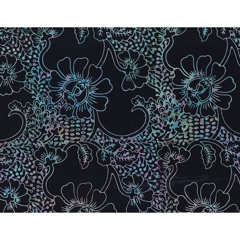 Moonshadow Batik: TROPICAL FLORAL BLACK Fabric (1/2 yd)