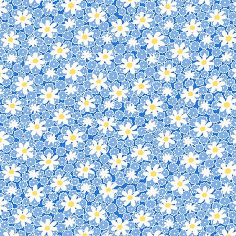 Nana Mae 8  PACKED DAISY BLUE Fabric by Henry Glass (1/2 yd.)