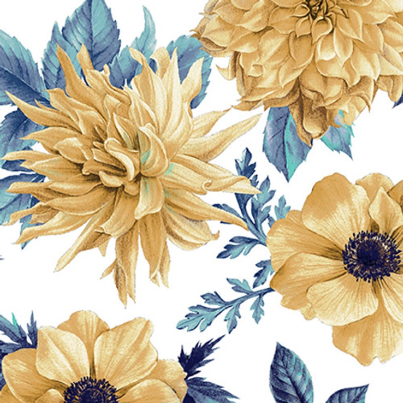 Alabaster Wings: WHITE GOLDEN FLORAL Fabric (1/2 yd)