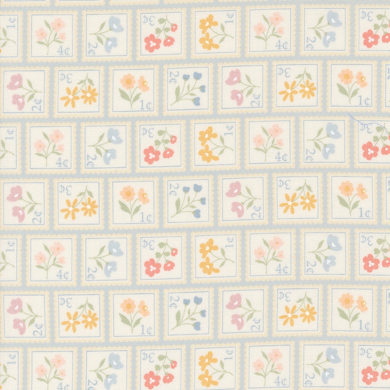 Cottage Charm: POWDERED BLUE Sweet Stamps Flower Fabric (1/2 yd) by My Sew Quilty Life