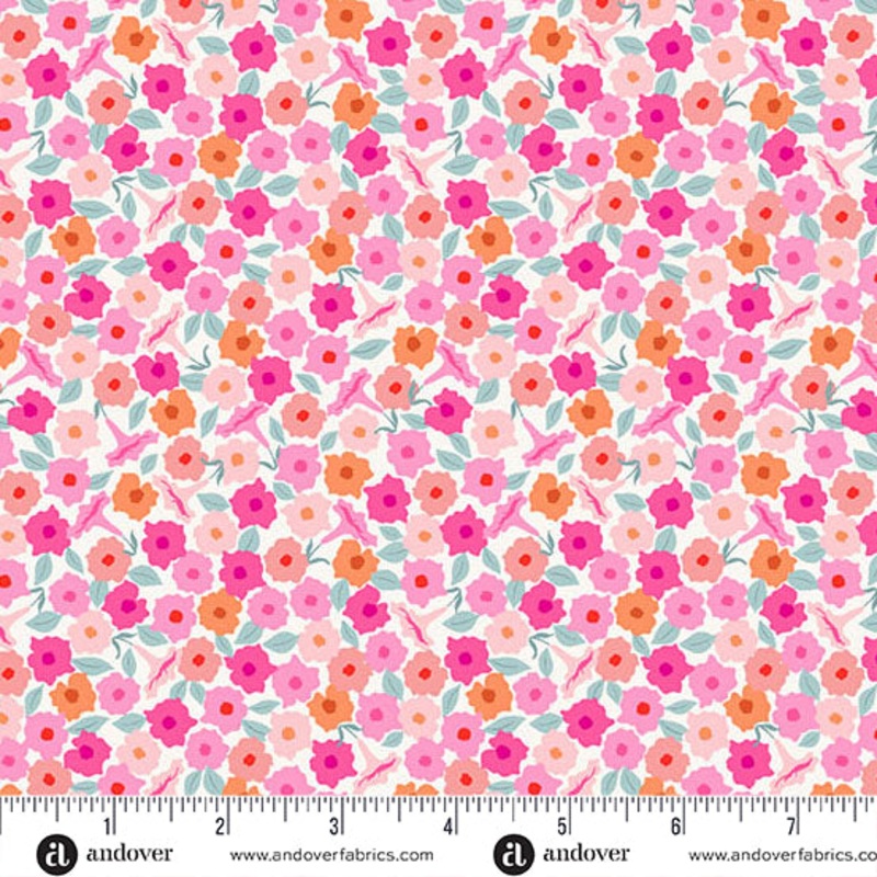 Memories Unfold: TEAL FLORET Fabric (1/2 yd)