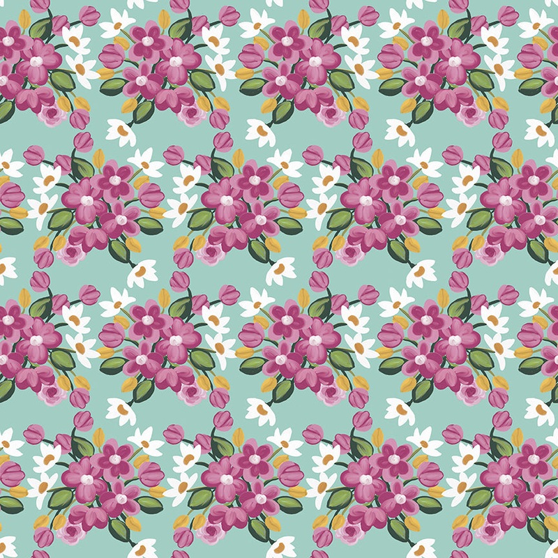 Morning Meadow: FLOWER BUNCHES JULEP Fabric (1/2 yd)