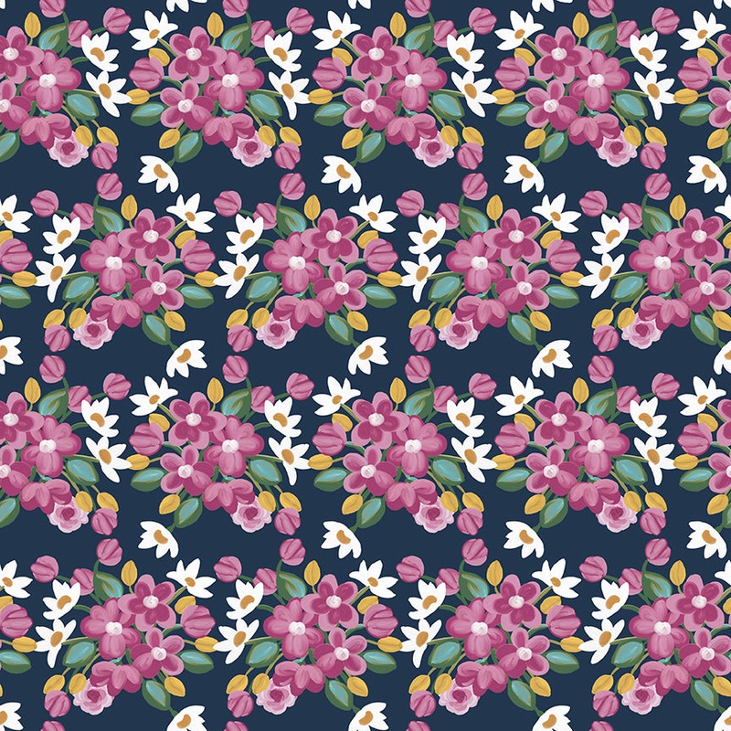 Morning Meadow: FLOWER BUNCHES NIGHT Fabric (1/2 yd)