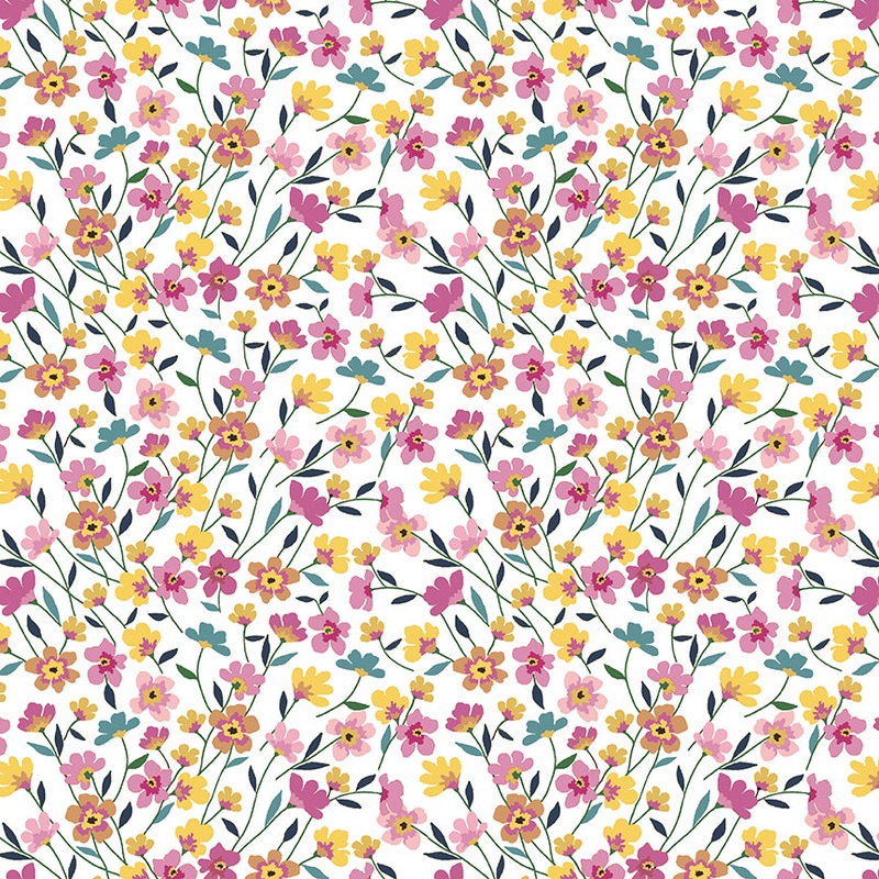 Morning Meadow: FLOWER FIELD WHITE Fabric (1/2 yd)
