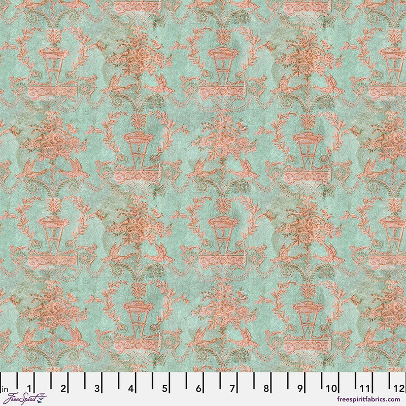 Eclectic Elements Palette: TEAL WALLPAPER Fabric (1/2 yd) by Tim Holtz