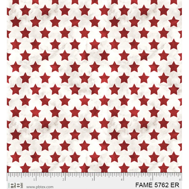 Farmhouse Americana: White with Red SET STARS Fabric (1/2 yd)