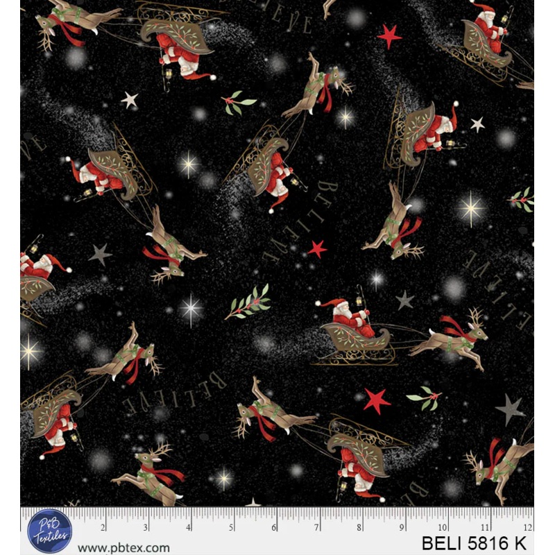 Believe: SANTA'S SLEIGH ALLOVER Fabric (1/2 yd)