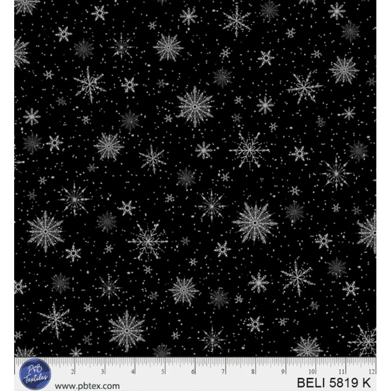 Believe: SNOWFLAKE ALLOVER BLACK Fabric (1/2 yd)