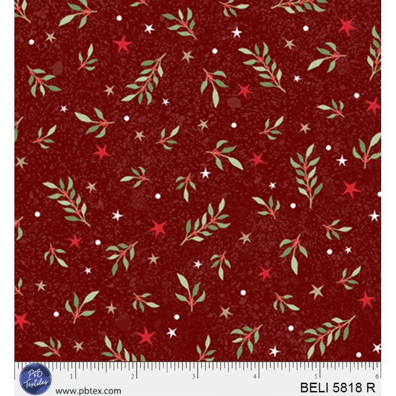 Believe: TOSSED SPRIGS and STARS Cranberry Fabric (1/2 yd)