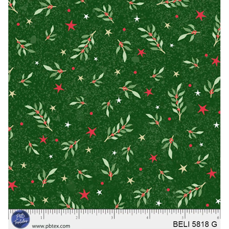 Believe: TOSSED SPRIGS and STARS Green Fabric (1/2 yd)