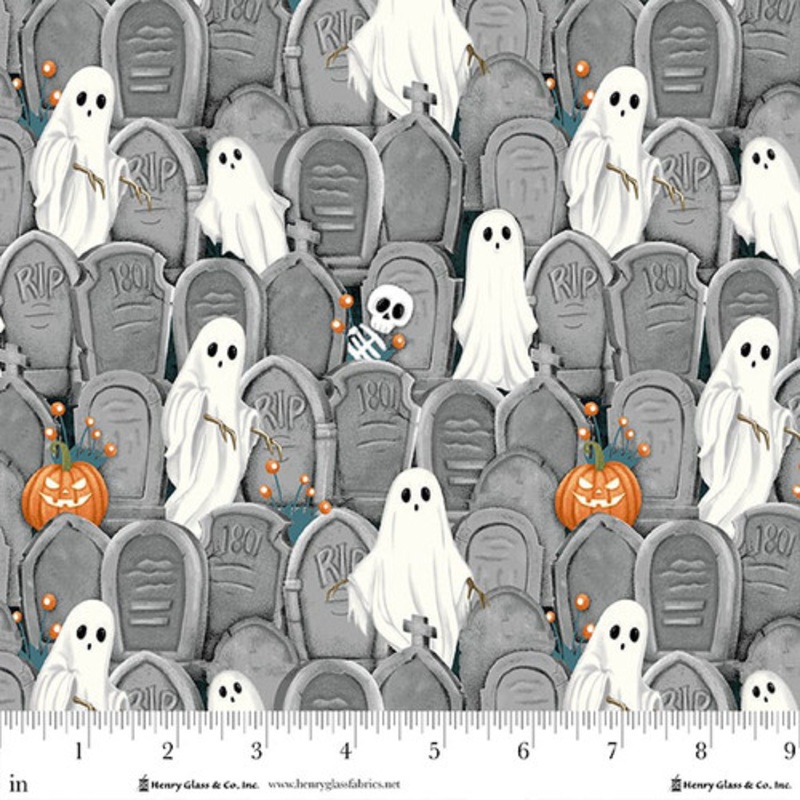 Ghosts in the Graveyard: GHOSTS in the GRAVEYARD GLOW Gray Fabric (1/2 yd)