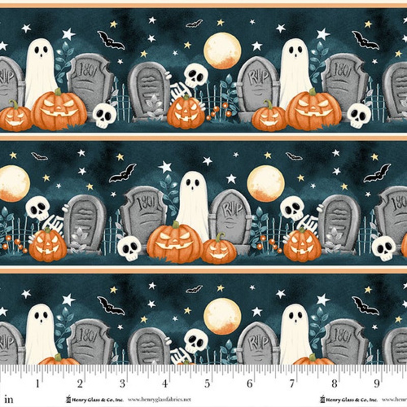 Ghosts in the Graveyard: NOVELTY GRAVEYARD STRIPE Glow Multi Fabric (1/2 yd)