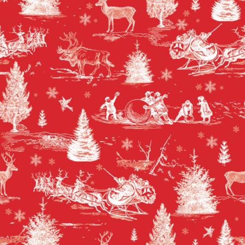 Red Peace on Earth Christmas Scene 108 Cotton (WB14206R-RED)  Sold in UNITS of  metre