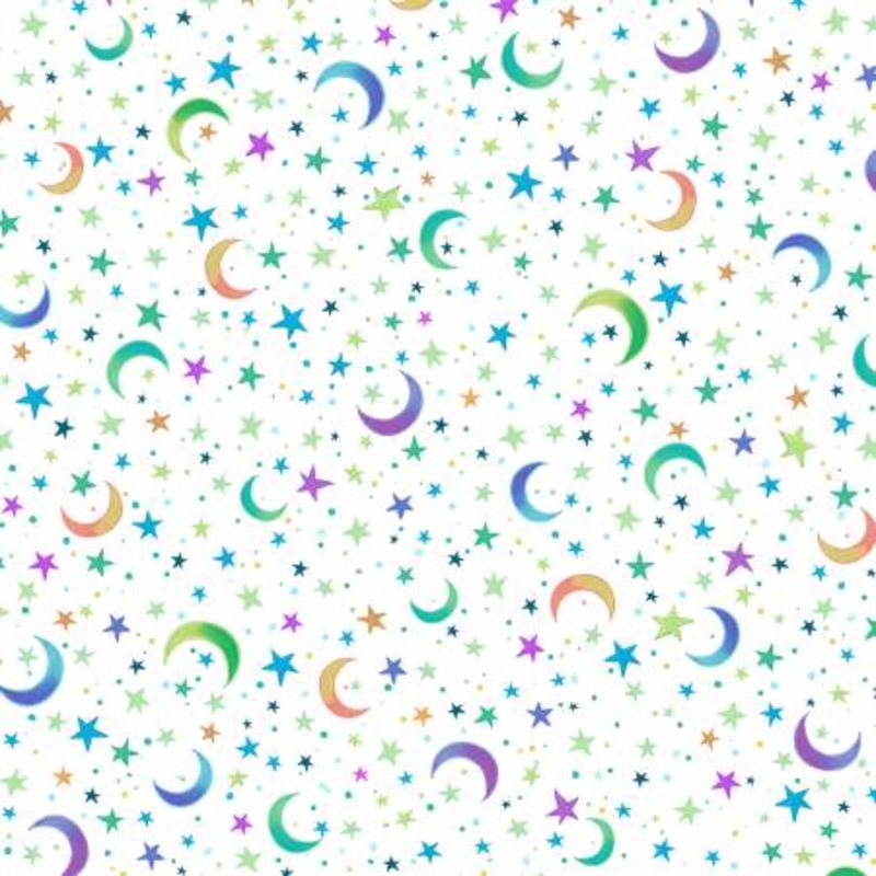 White Moon & Star Toss 108 Cotton (HPAT5310-W)  Sold in UNITS of  metre