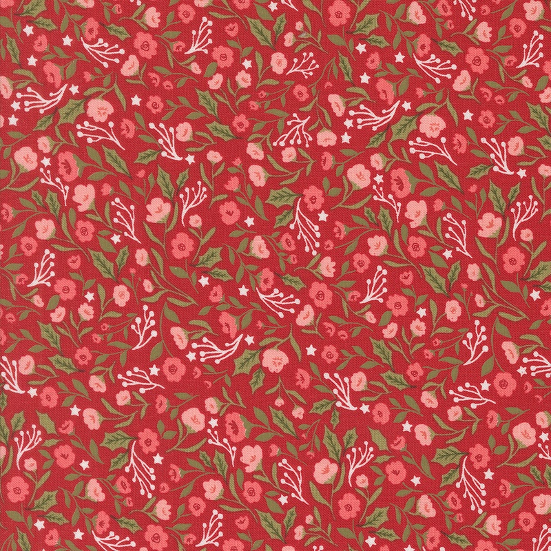 Berry and Pine: CHRISTMAS POSIES FLORALS Cranberry Fabric (1/2 yd) by Lella Boutique